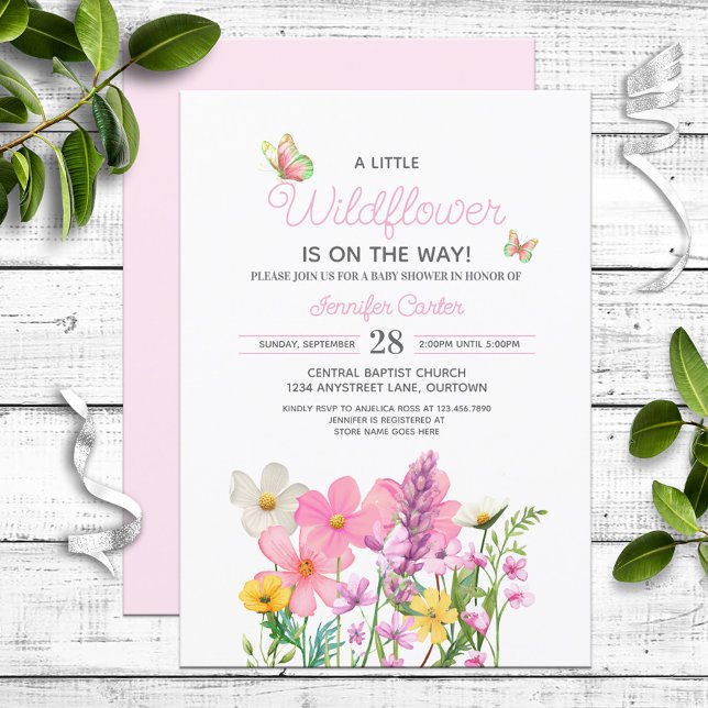 Invitación Baby Shower Tema de las flores silvestres rosadas (Subido por el creador)
