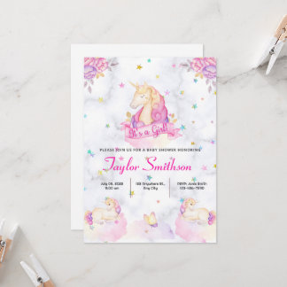 Invitación Baby Shower, tema de Unicornio, estrellas y nubes