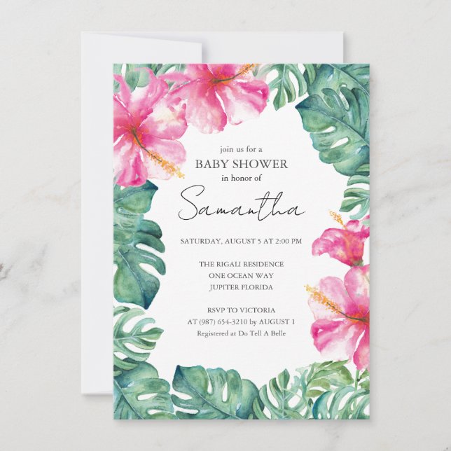 Invitación Baby Shower tema del luau tropical (Anverso)