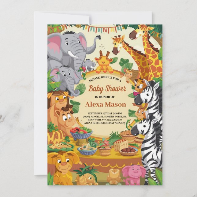 Invitación Baby Shower tema del Safari de la jungla (Anverso)