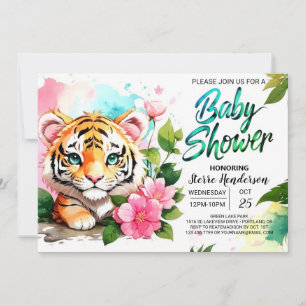 Invitación Baby Shower, tema del tigre rosa de los vibes de l