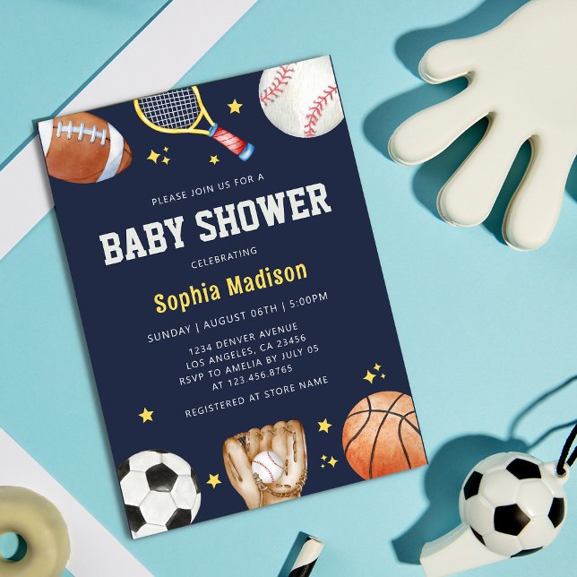 Invitación Baby Shower Tema Deportivo Azul de la Marina (Subido por el creador)