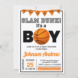 Invitación Baby Shower, tema personal de baloncesto de todas