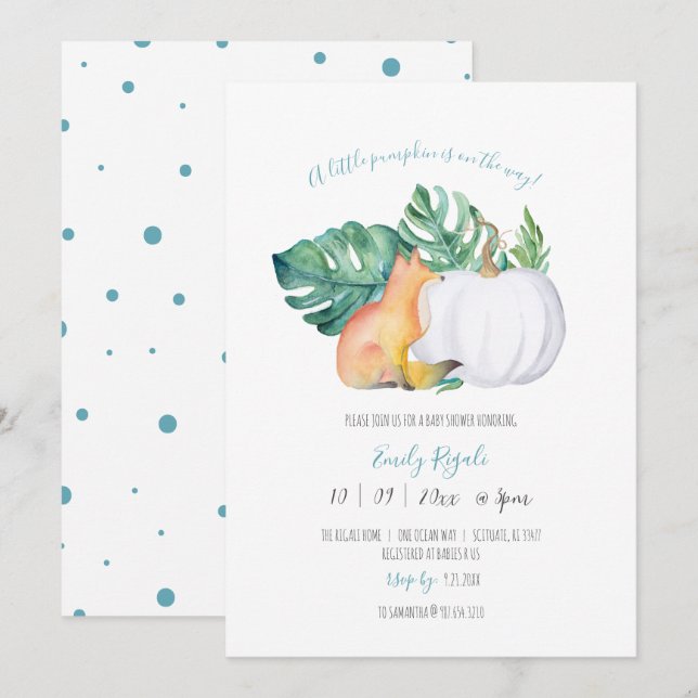 Invitación Baby Shower temática de caída única (Anverso / Reverso)