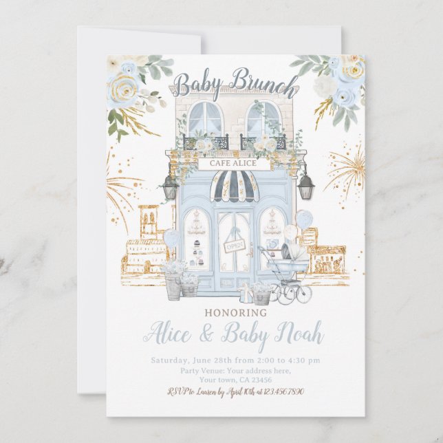 Invitación Baby Shower temático de París (Anverso)