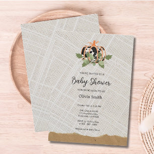 Invitación Baby Shower textil de calabaza blanca y negra