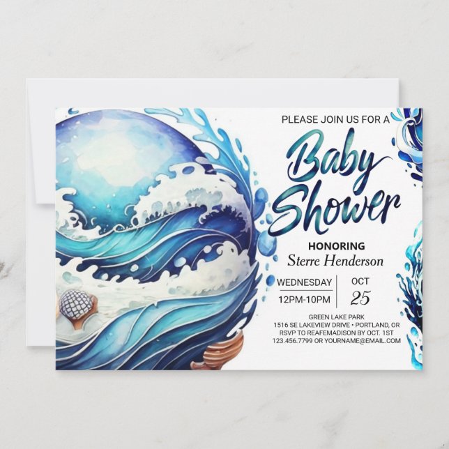 Invitación Baby Shower Tidal Oceanic Waves (Anverso)