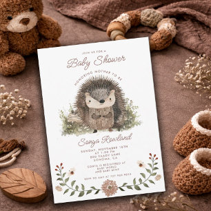 Invitación Baby Shower Tierno Erizo del Bosque en Acuarela