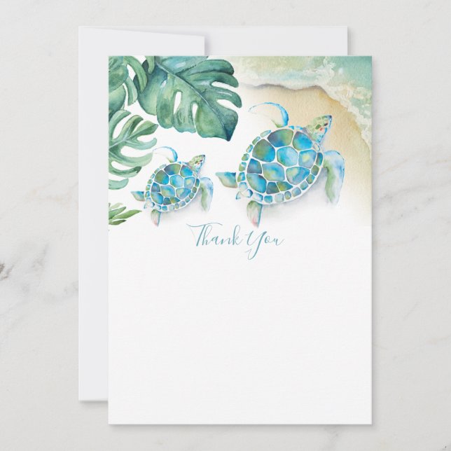 Invitación Baby Shower, tortuga tropical marina, gracias (Anverso)