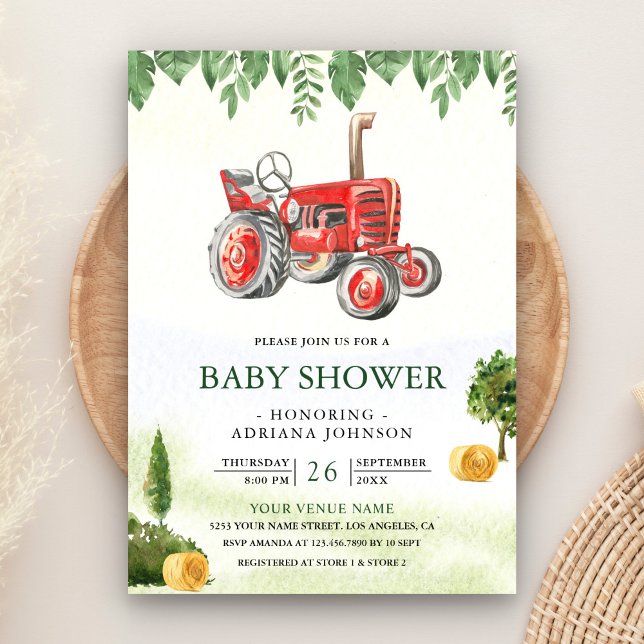 Invitación Baby Shower Tractor Rojo Rústico (Subido por el creador)