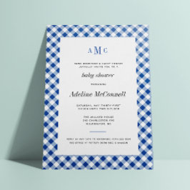 Invitación Baby Shower tradicional Royal Blue Gingham