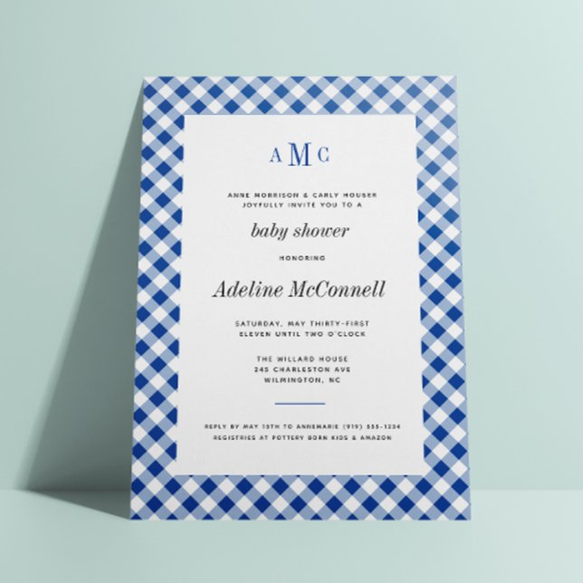 Invitación Baby Shower tradicional Royal Blue Gingham (Subido por el creador)