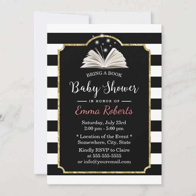 Invitación Baby Shower trae una solicitud de libros con franj (Anverso)
