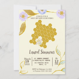 Invitación Baby Shower Trendy & Cute Watercolor Gold Bee Hive