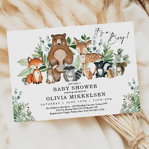 Invitación Baby Shower Trendy Woodland Animals Forest Boy