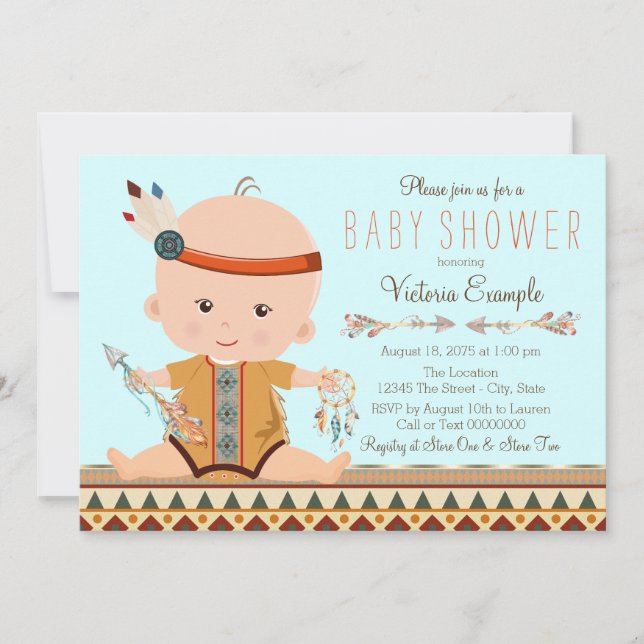 Invitación Baby Shower Tribal Boho Niño (Anverso)