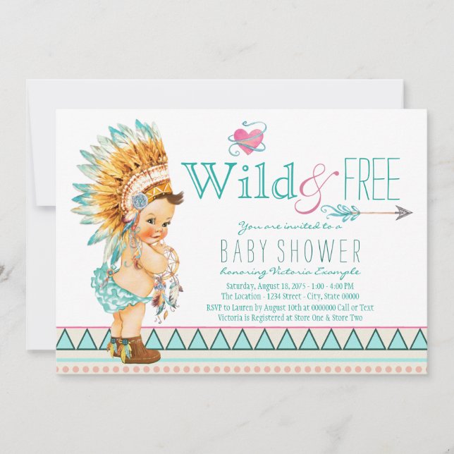 Invitación Baby Shower tribal chicas (Anverso)