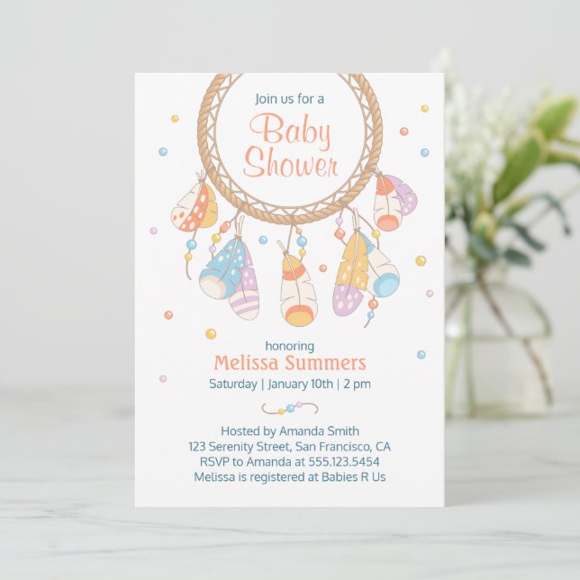 Invitación Baby Shower Tribal Dreamcatcher Boho (Anverso de pie)