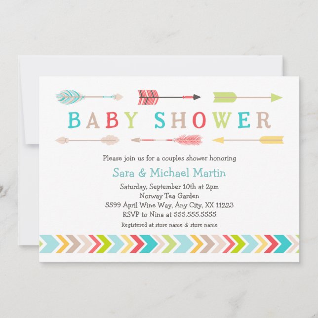 Invitación Baby Shower tribal invita a un género neutral (Anverso)