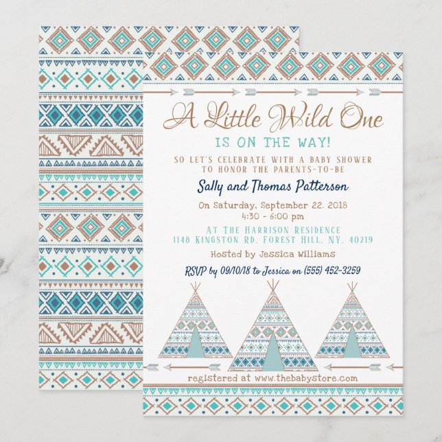 Invitación Baby Shower tribal "Wild One" (Anverso / Reverso)