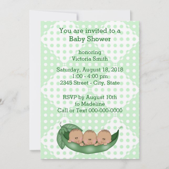 Invitación Baby Shower trilliza maricas en un podo (Anverso)