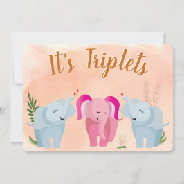 Invitación Baby Shower Triplet Elephant