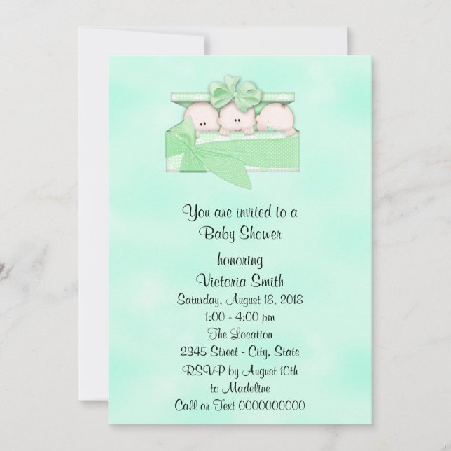 Invitación Baby Shower Triplets Baby Gender Neutral (Anverso)