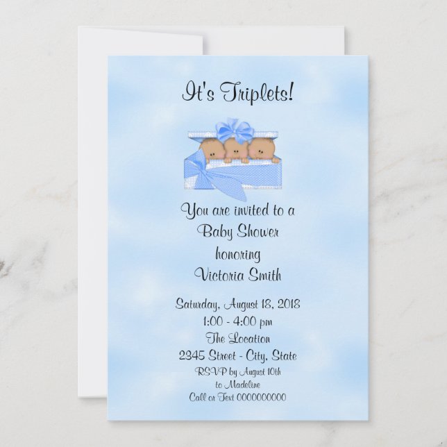 Invitación Baby Shower Triplets Ethnic Baby Boy (Anverso)