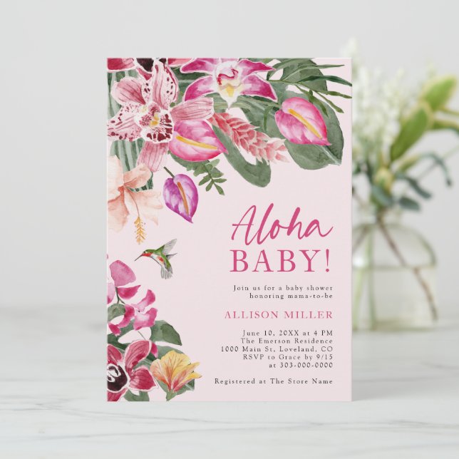Invitación Baby Shower tropical (Anverso de pie)