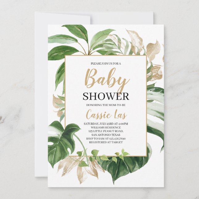 Invitación Baby Shower tropical (Anverso)
