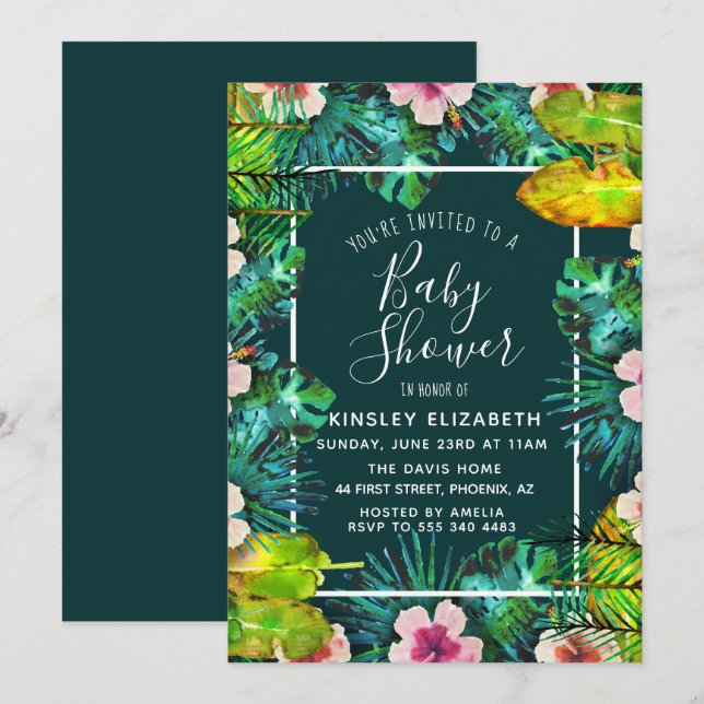 Invitación Baby Shower tropical (Anverso / Reverso)