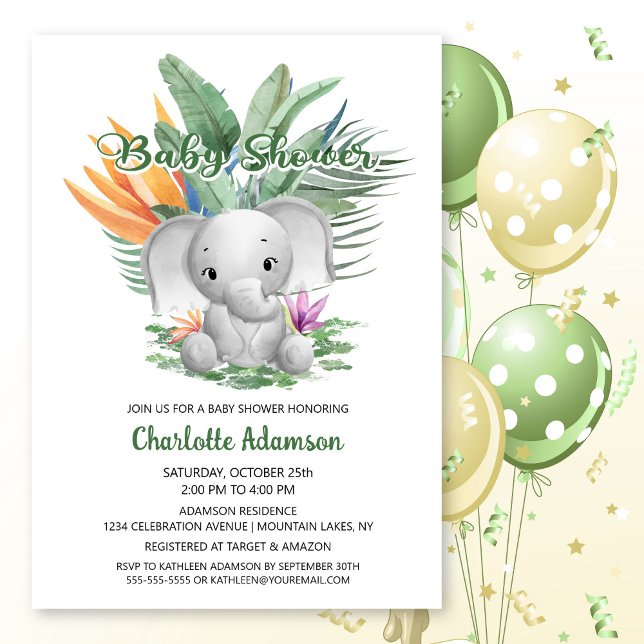Invitación Baby Shower Tropical Baby Elephant (Subido por el creador)