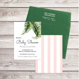 Invitación Baby Shower Tropical Banana Leaf/Stripes