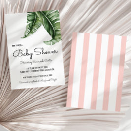 Invitación Baby Shower Tropical Banana Leaf/Stripes