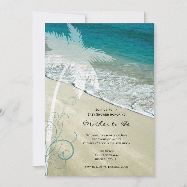 Invitación Baby Shower Tropical Beach (Anverso)