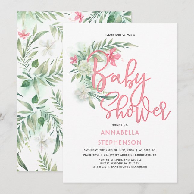 Invitación Baby Shower Tropical Beach Flowers (Anverso / Reverso)