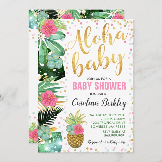 Invitación Baby Shower tropical de Baby Shower de (Anverso / Reverso)