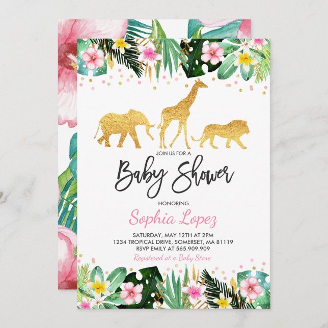 Invitación Baby Shower tropical de Baby Shower de (Anverso / Reverso)
