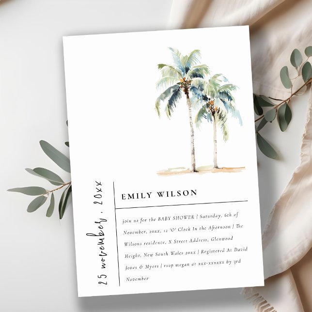 Invitación Baby Shower tropical de palmeras mínimas de moda (Subido por el creador)