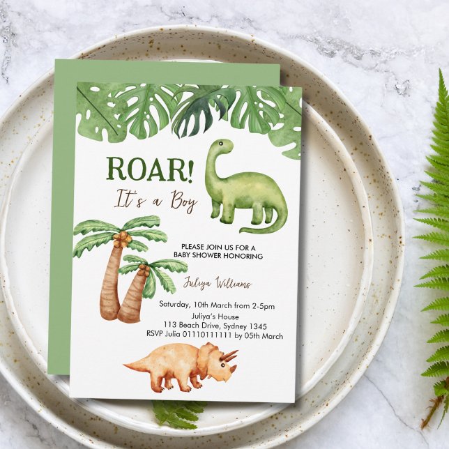 Invitación Baby Shower Tropical Dinosaur Boy (Subido por el creador)