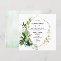 Baby Shower Tropical Green y Gold Frame por correo