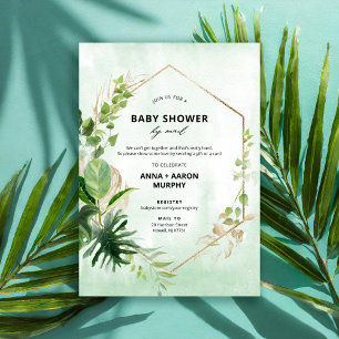 Invitación Baby Shower Tropical Green y Gold Frame por correo