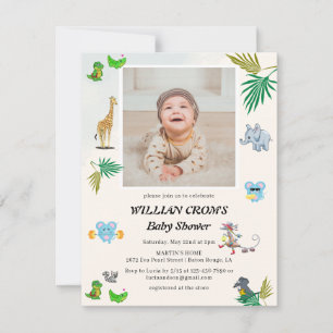 Invitación Baby Shower Tropical Greeny Forest Animals