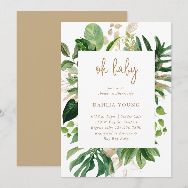 Invitación Baby Shower tropical neutro de género geométrico d (Anverso / Reverso)