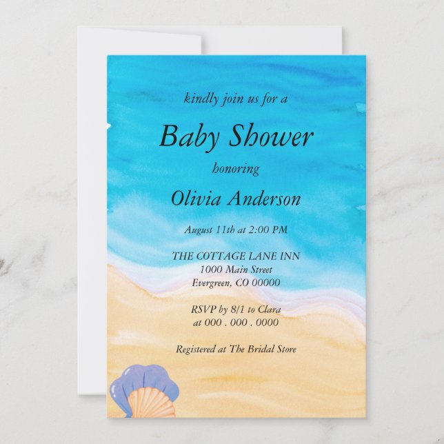 Invitación Baby Shower Tropical Ocean Beach (Anverso)