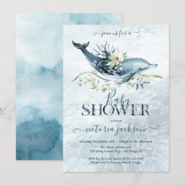 Invitación Baby Shower Tropical Ocean Dolphin