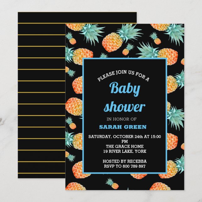 Invitación Baby Shower Tropical Pineapple Boy (Anverso / Reverso)