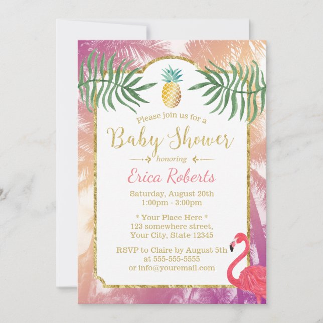 Invitación Baby Shower Tropical Pineapple & Palm Trees (Anverso)