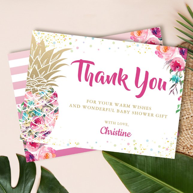 Invitación Baby Shower Tropical Rosa Gold Pineapple Gracias (Subido por el creador)