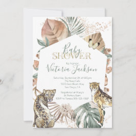 Invitación Baby Shower Tropical Wild Animal Palm Gold